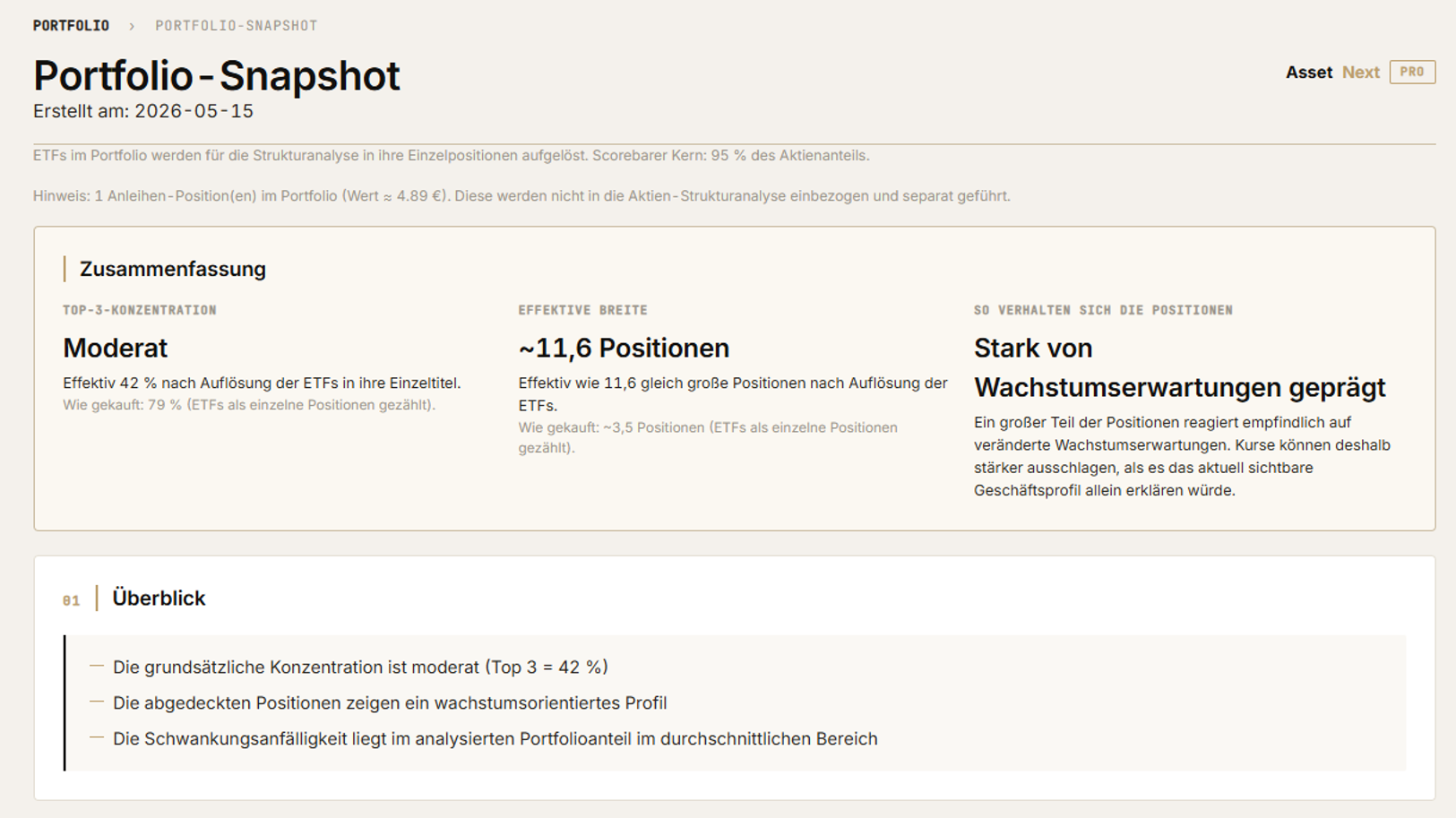 Portfolio-Snapshot in der AssetNext-App